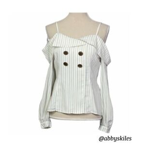 REVOLVE Summer Top Vava by Joy Han White Pinstriped Off The Shoulder Small